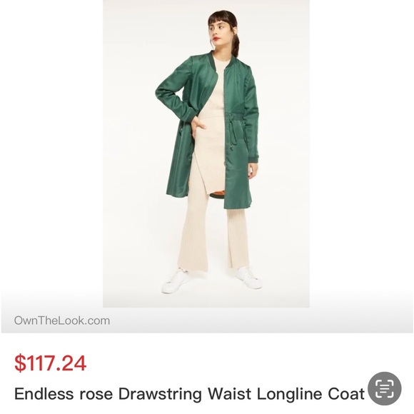 Endless Rose Bomber Long Coat Green Sz S - Picture 6 of 6